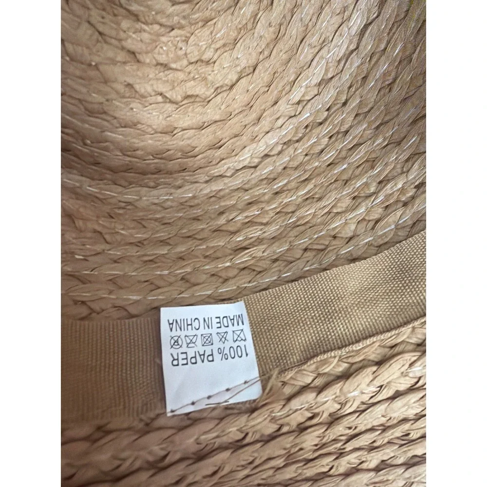 Woven Paper Straw Wide Brim Sun Hat with Burlap Bow Accent Tan Summer Beach Hat